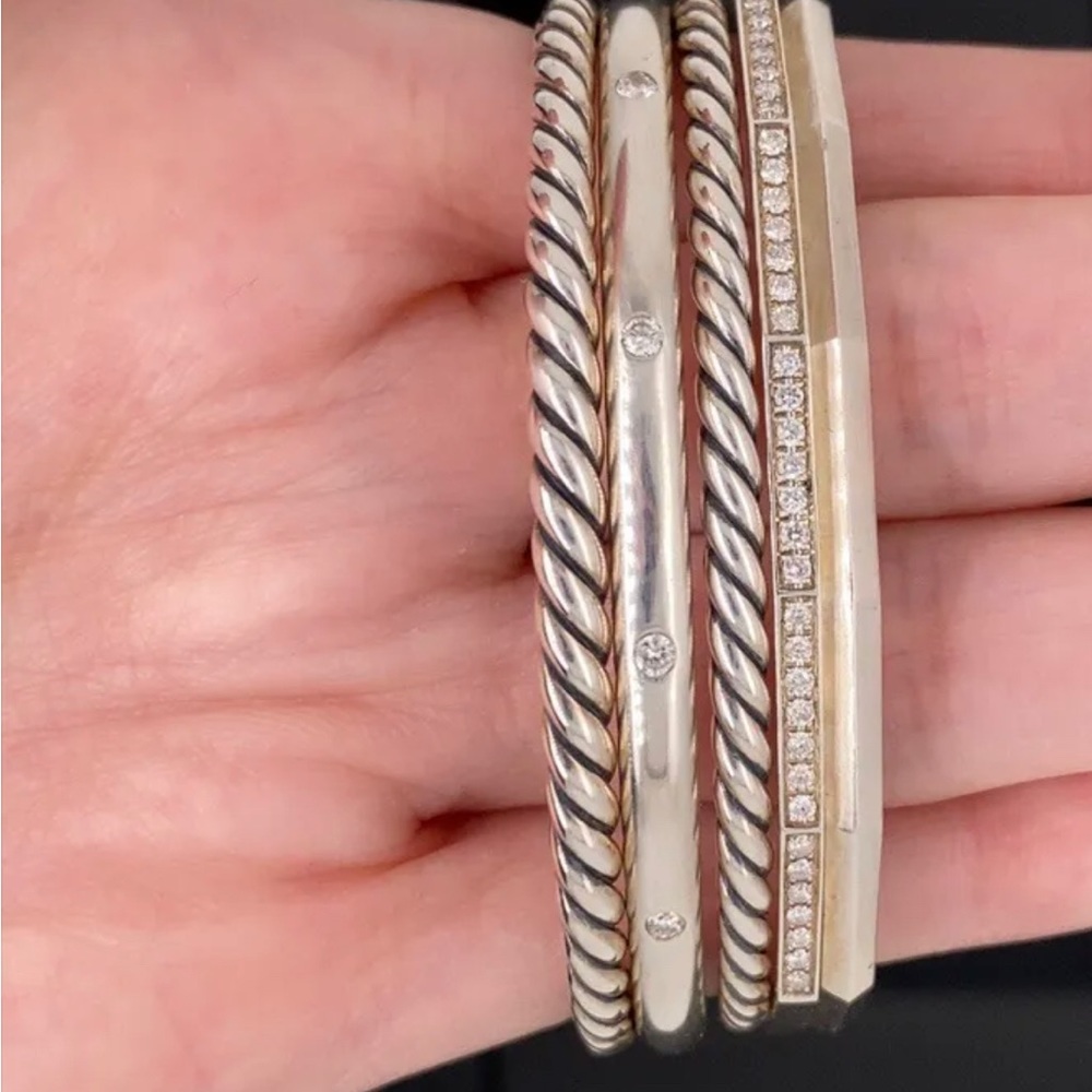 David Yurman Stax- 5 Silver and Diamond Cuffs Combined into one Cuff Bracelet